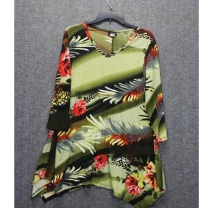 JOSTAR SLINKY TRAVEL KNIT Asymmetric Hem TUNIC SMALL FORESTRY BLOOM